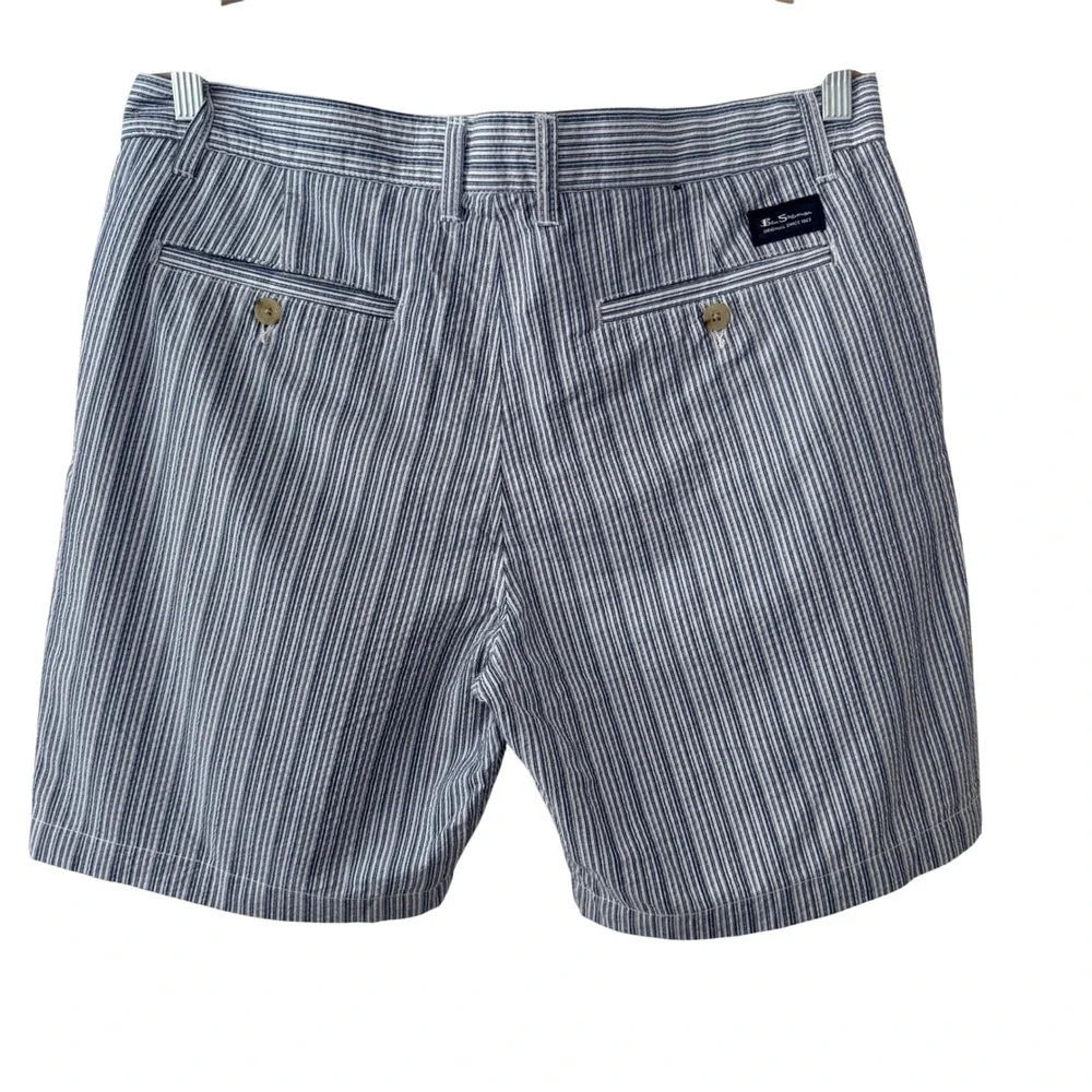 Ben Sherman Mens Blue White Striped Seersucker Cotton Shorts Regular Fit 33W